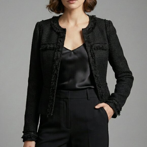 Love Forever 21 Black Tweed Lace Fringe Jacket M NWOT - Picture 2 of 9